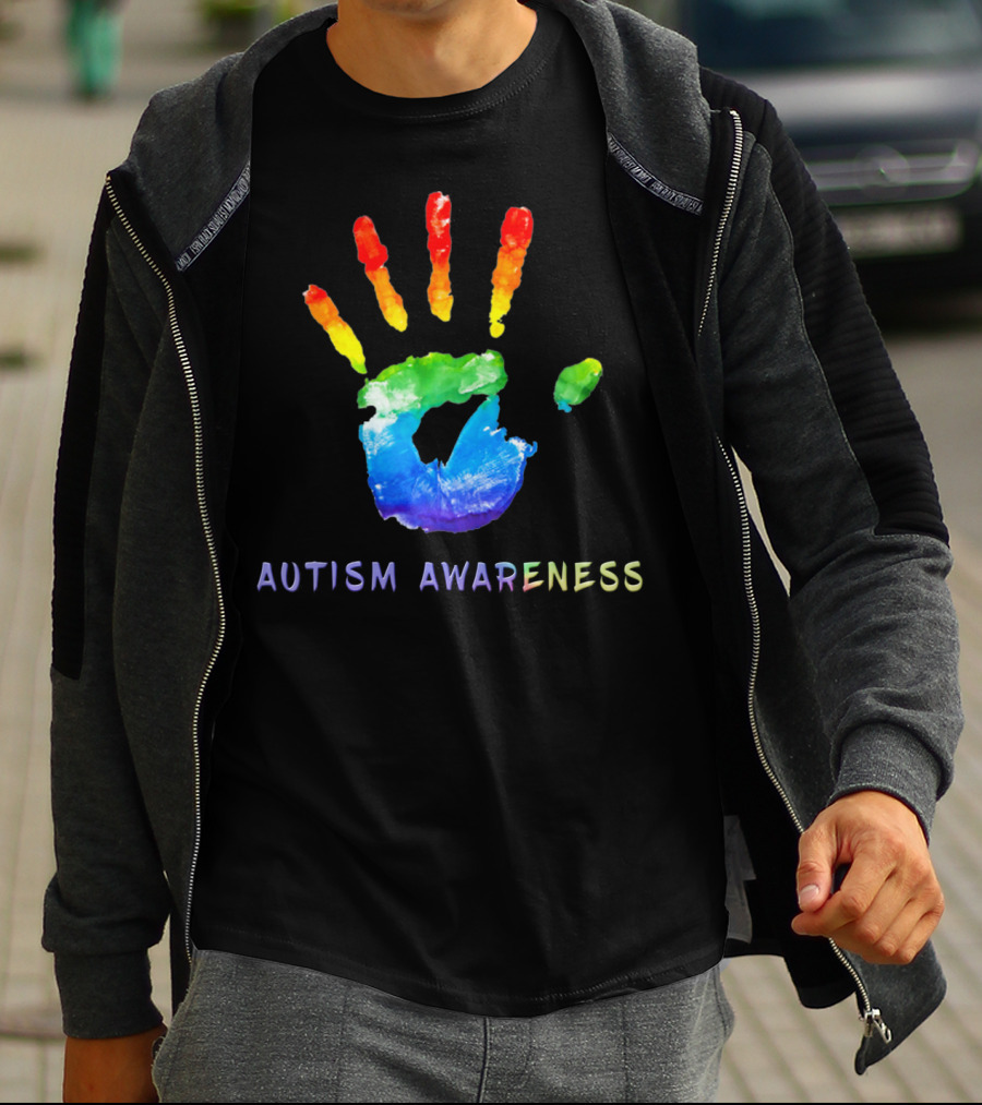 Autism Awareness Colorful Rainbow Handprint T-Shirt