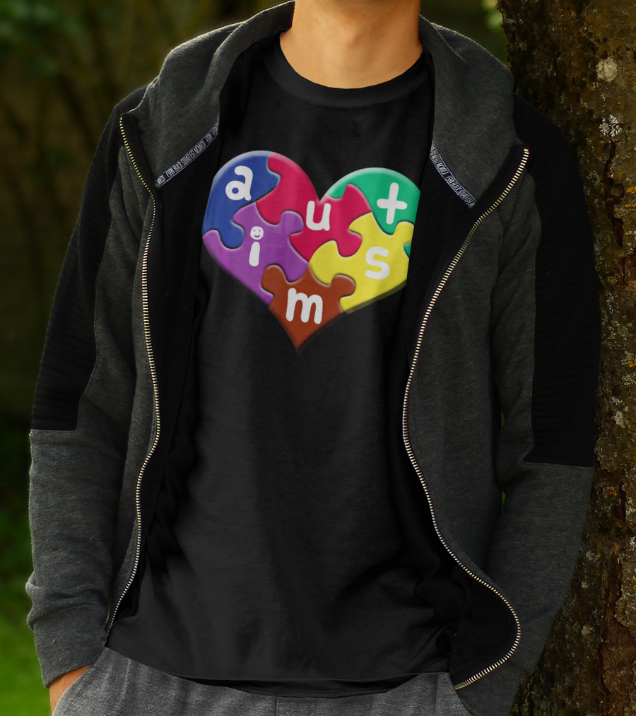 Autism Awareness Heart Puzzle Pieces Love Smile Colorful T-Shirt