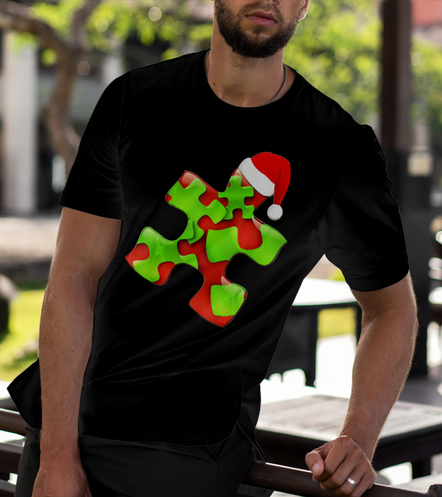 Funny Santa Claus Puzzle Piece Autism Awareness T-Shirt