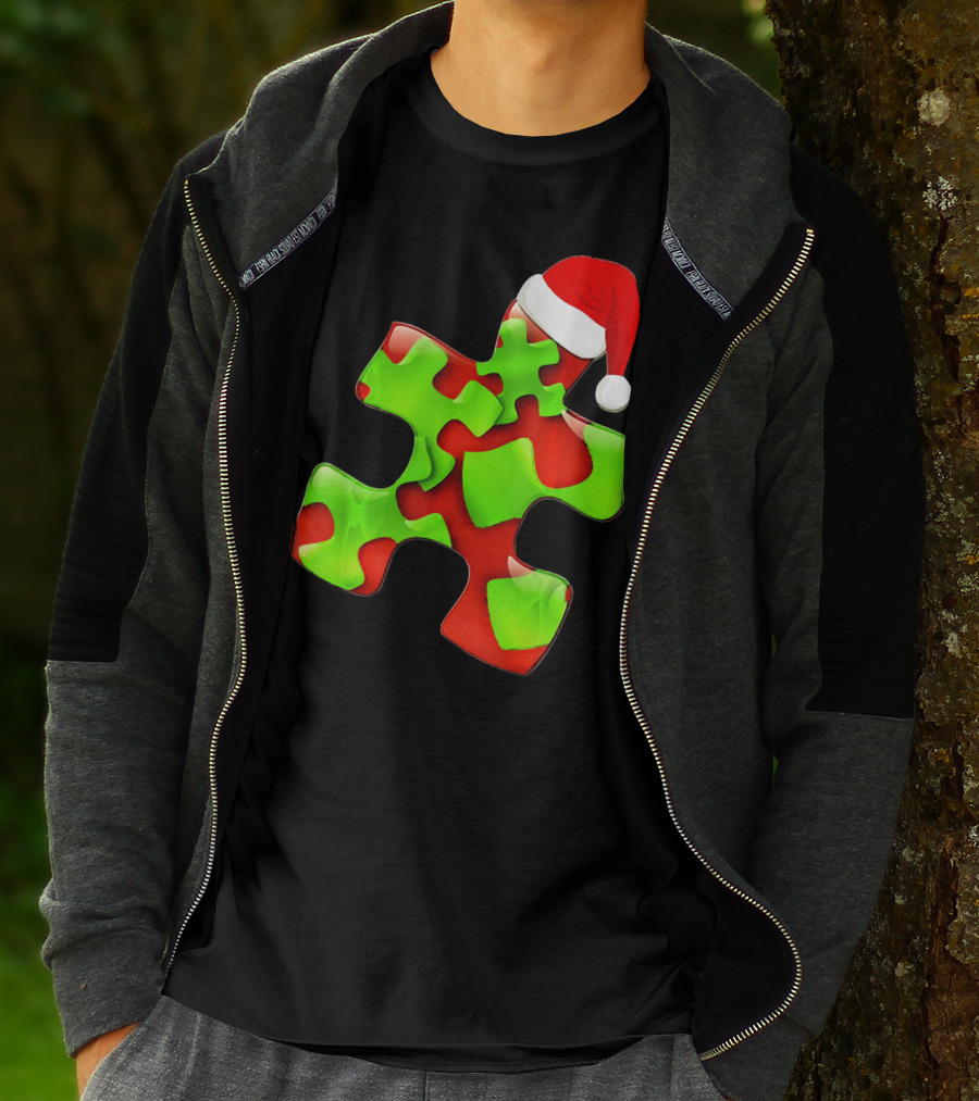Funny Santa Claus Puzzle Piece Autism Awareness T-Shirt