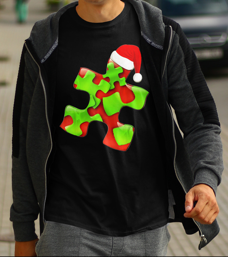 Funny Santa Claus Puzzle Piece Autism Awareness T-Shirt