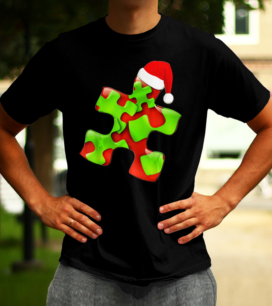 Funny Santa Claus Puzzle Piece Autism Awareness T-Shirt