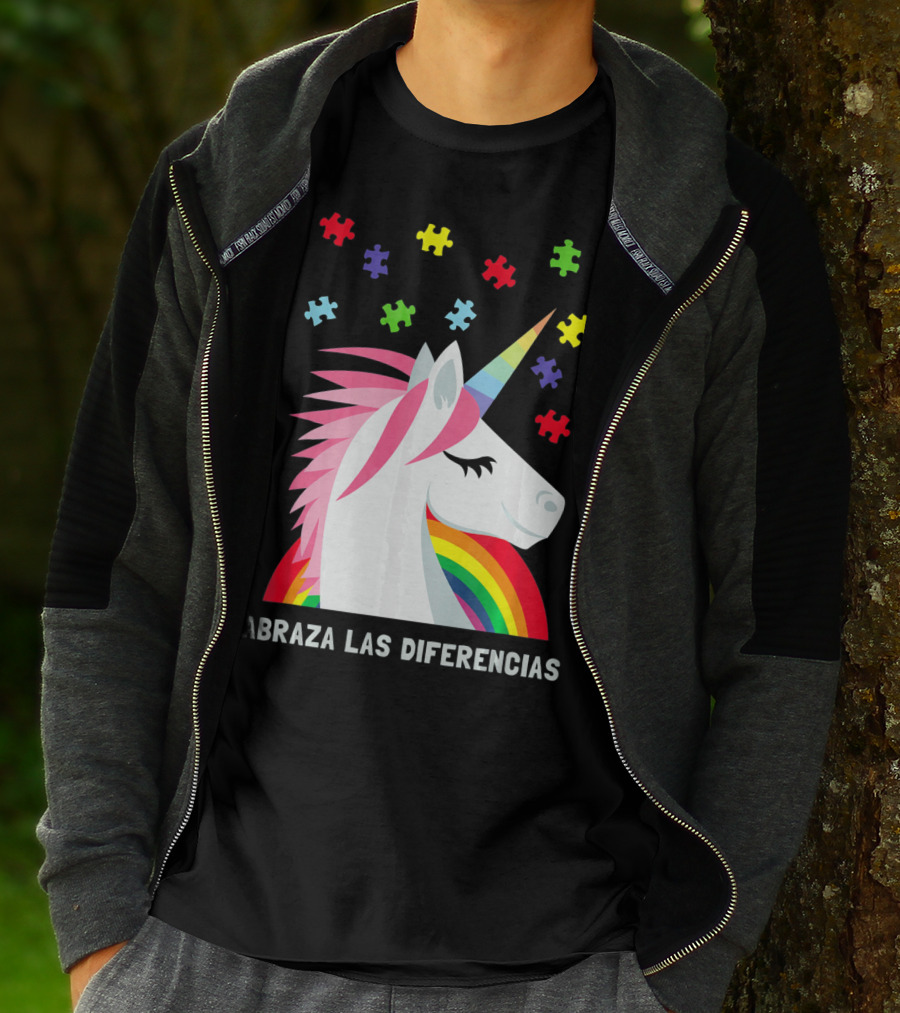 Abraza Las Diferencias Autism Awareness Spanish Unicorn Puzzle Pieces T-Shirt