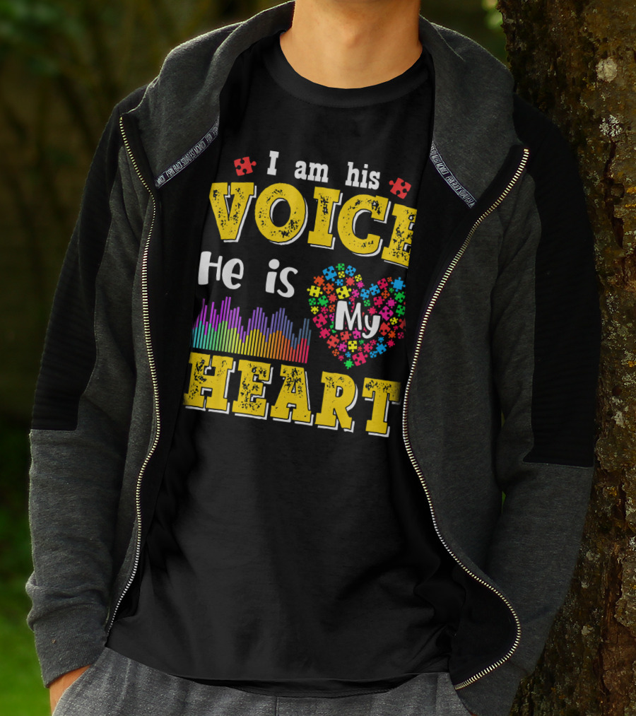 Autism Awareness I Am His Voice He Is My Heart Autism Mom Son T-Shirt