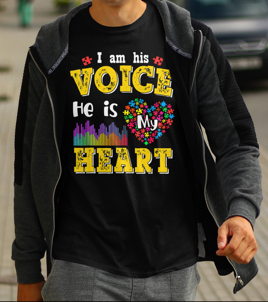 Autism Awareness I Am His Voice He Is My Heart Autism Mom Son T-Shirt
