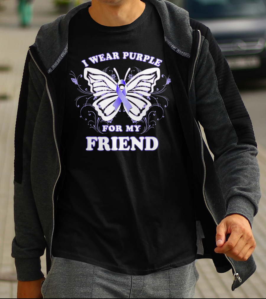 I Wear Purple For My Friend Alzheimer's Awareness Butterfly T-Shirt