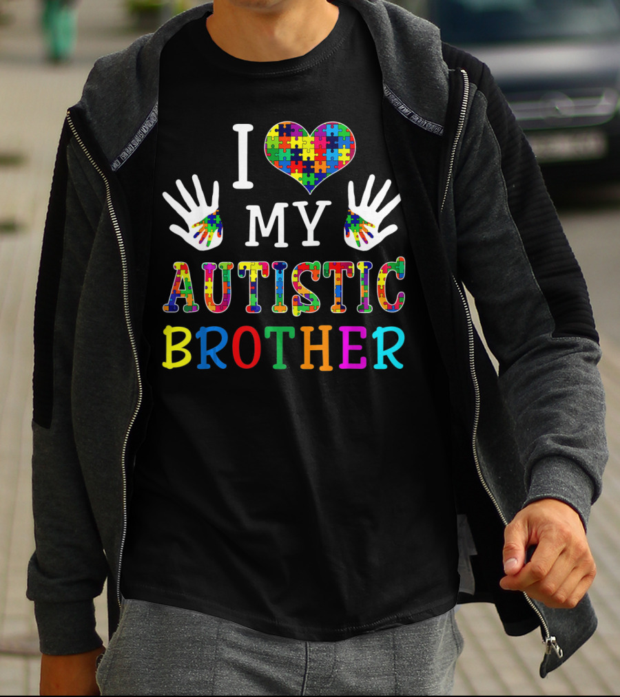 I Love My Autistic Brother Puzzle Piece Autism Awareness T-Shirt