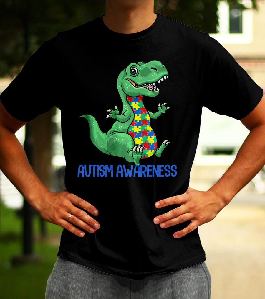 Autism Awareness T Rex Puzzle Pieces Boy T-Shirt