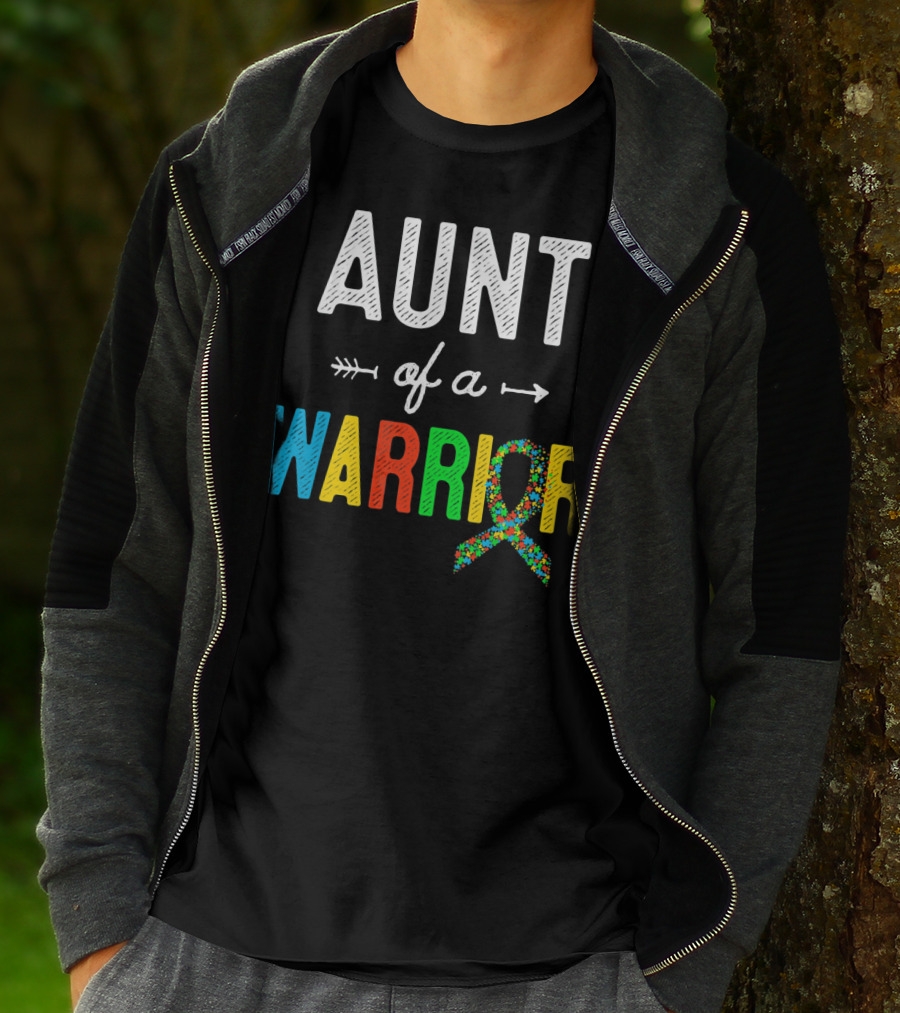 Aunt Of A Warrior Autism Awareness Colorful Puzzle T-Shirt