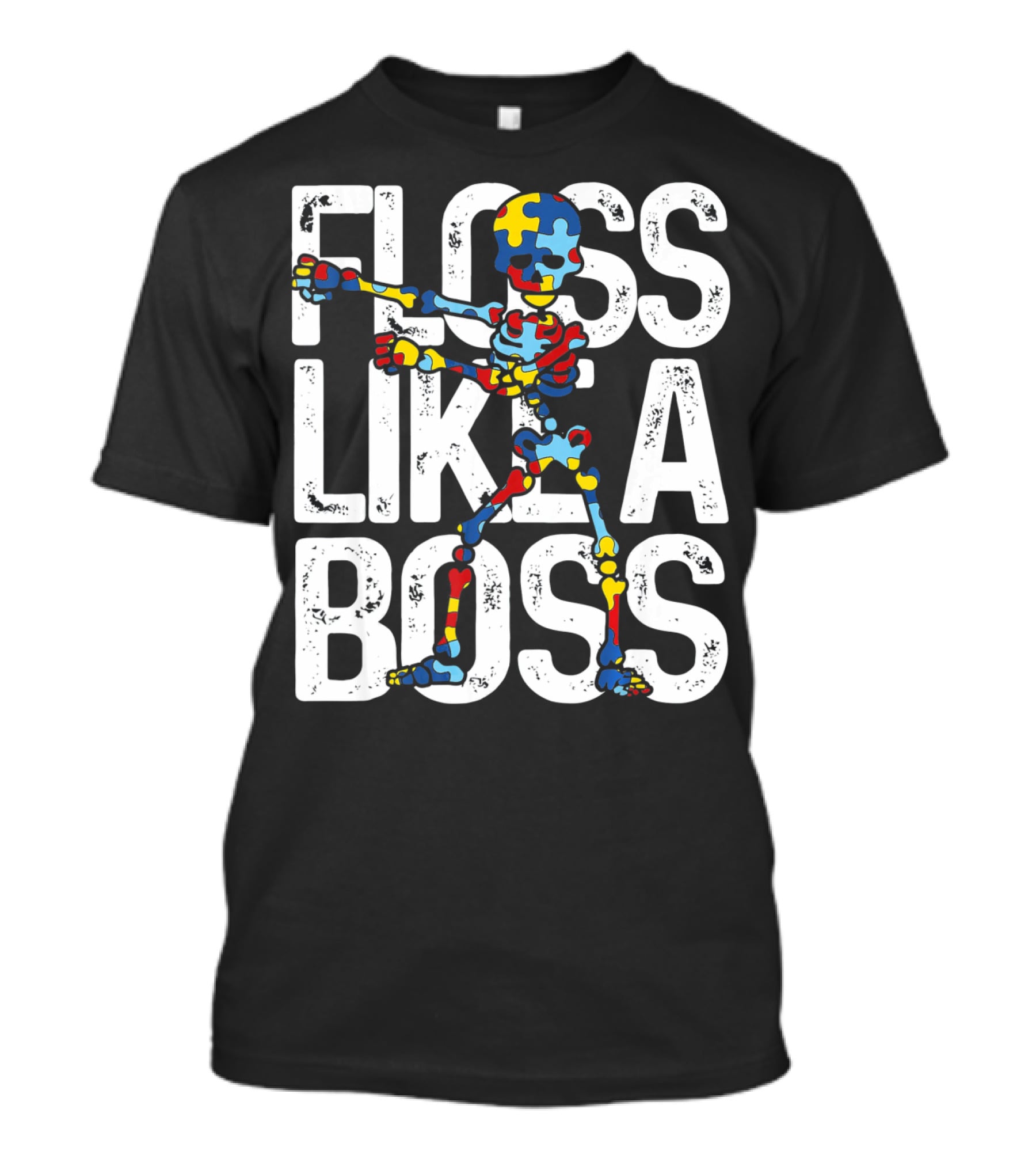 Floss Like A Boss Puzzle Skeleton Autism Awareness T-Shirt