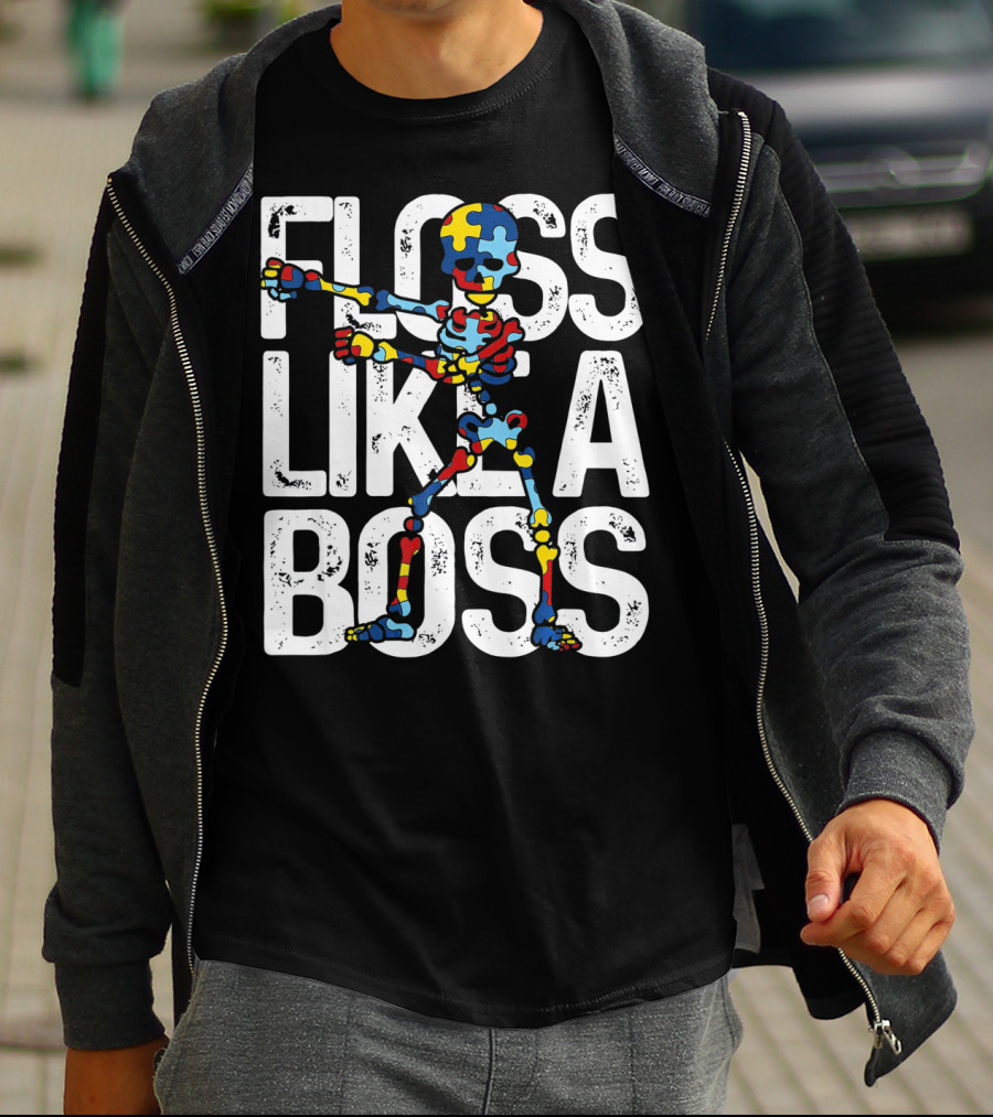Floss Like A Boss Puzzle Skeleton Autism Awareness T-Shirt