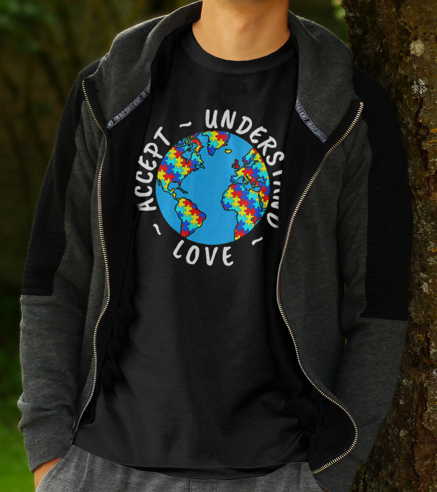 Accept Understand Love Autism Awareness World Puzzle T-Shirt