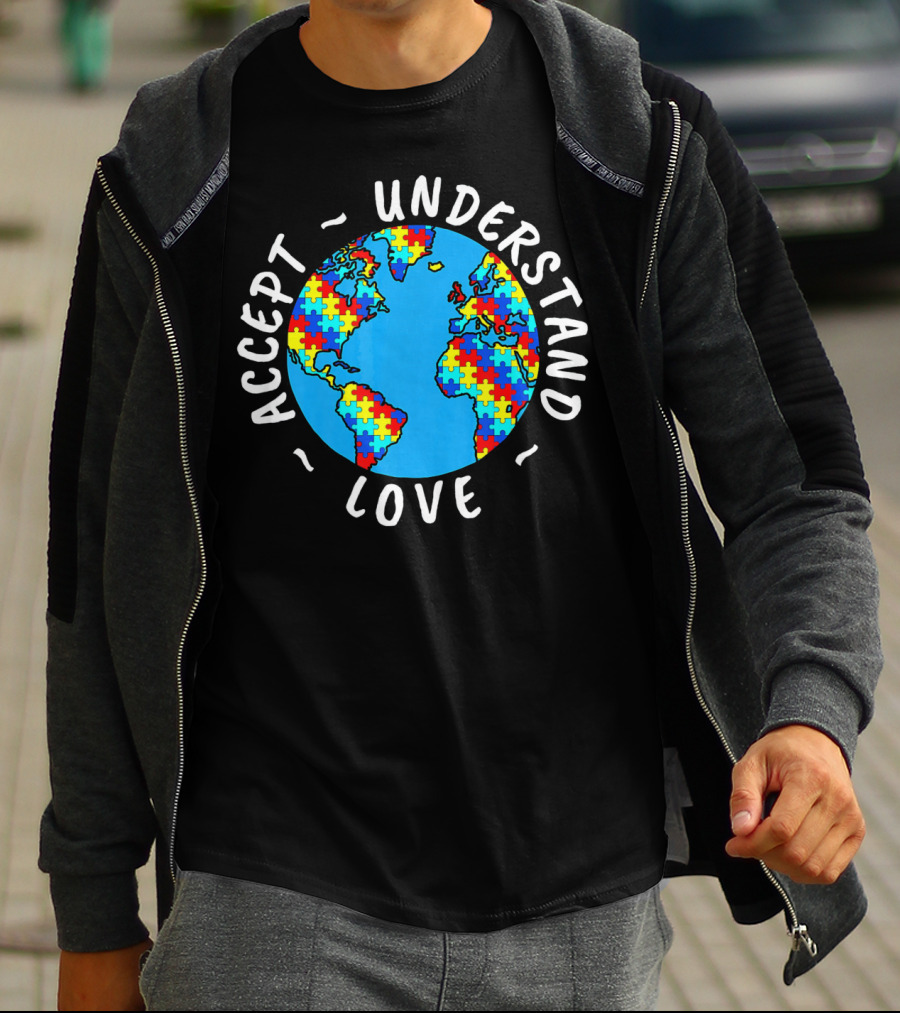 Accept Understand Love Autism Awareness World Puzzle T-Shirt