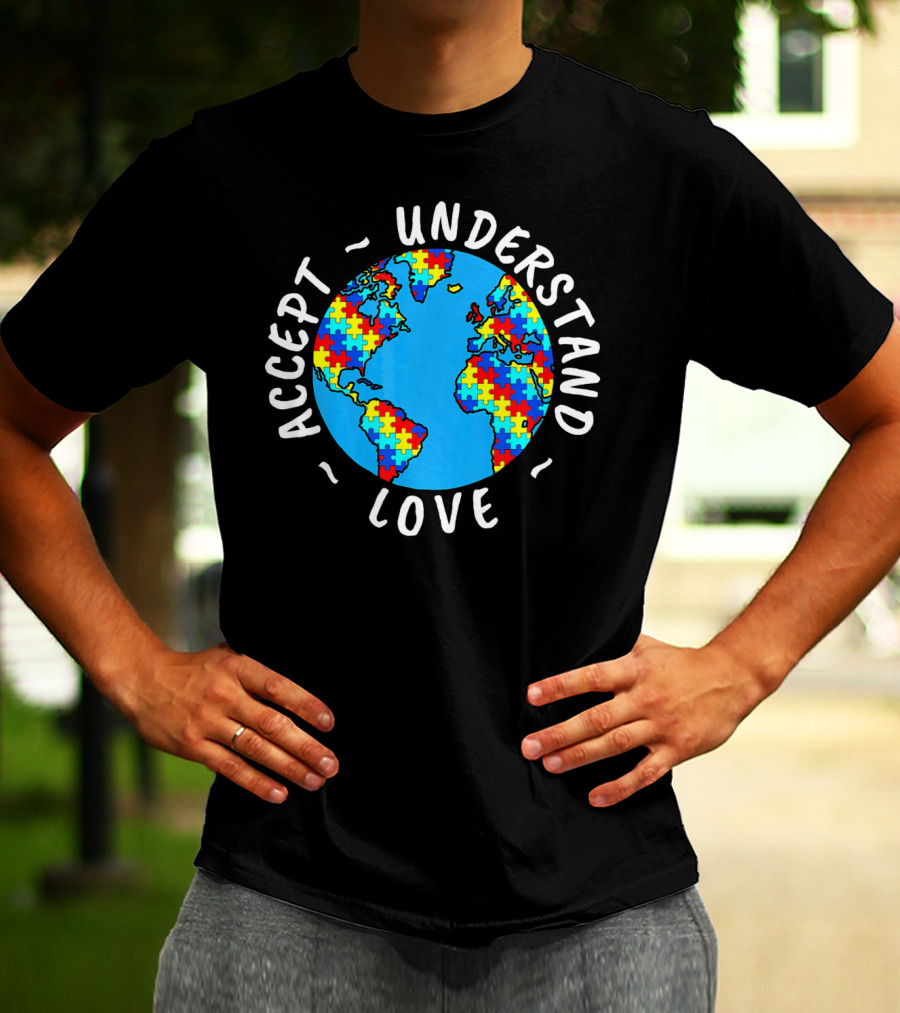 Accept Understand Love Autism Awareness World Puzzle T-Shirt