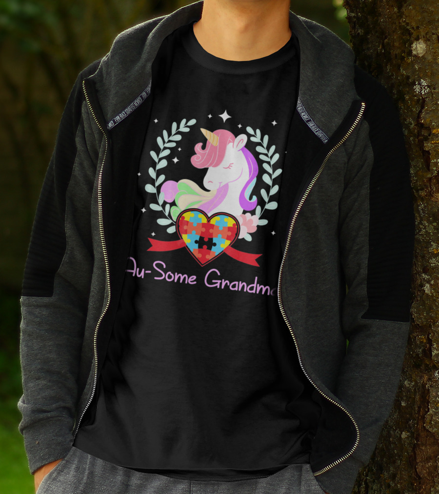 Au-Some Grandma Unicorn Heart Autism Awareness T-Shirt