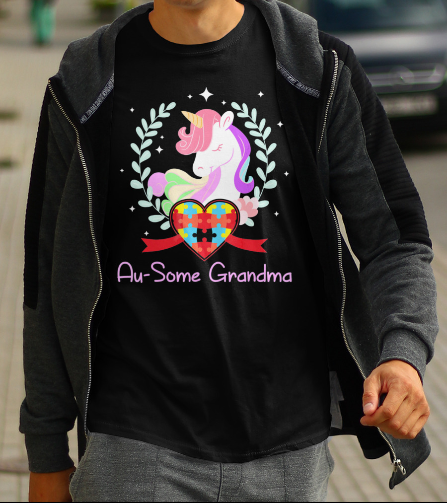 Au-Some Grandma Unicorn Heart Autism Awareness T-Shirt