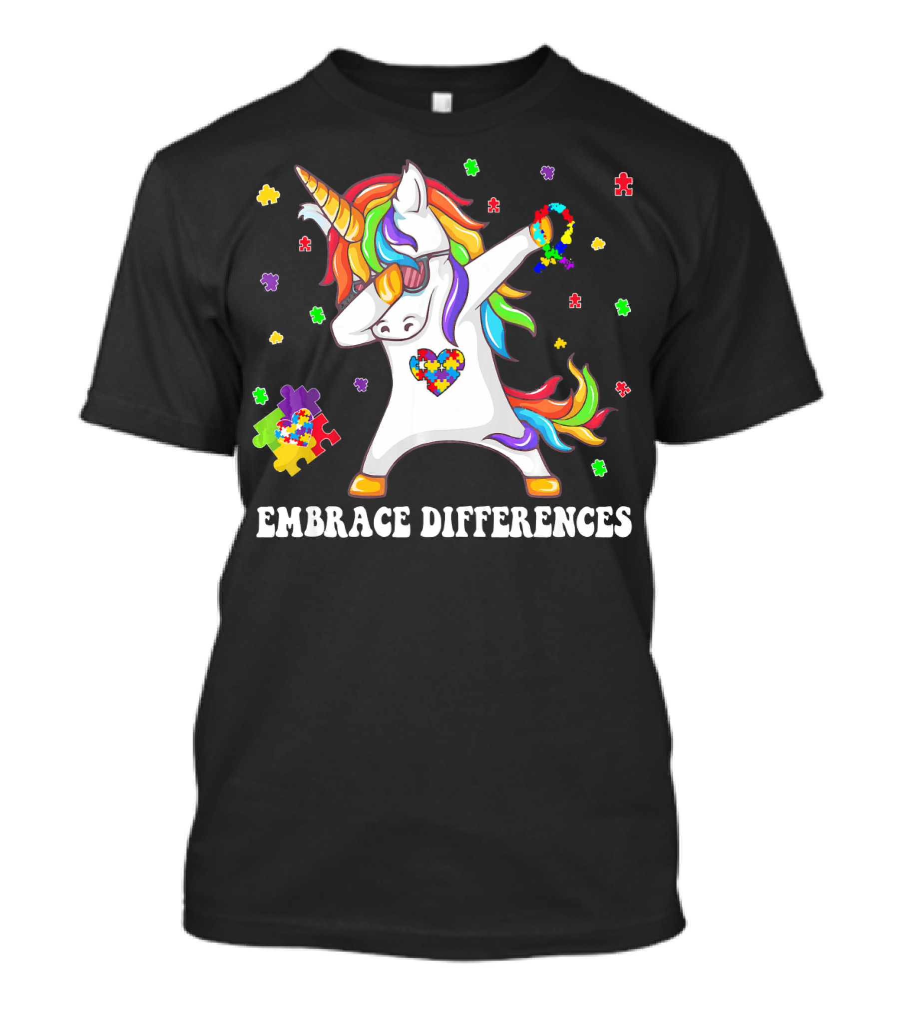 Embrace Differences Unicorn Autism Aware Puzzle Pieces T-Shirt