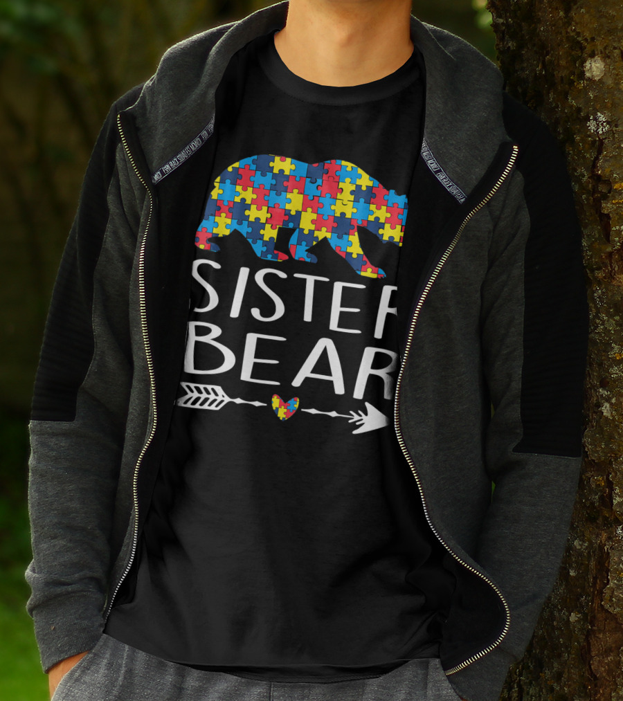 Sister Bear Autism Heart Puzzle Arrow T-Shirt