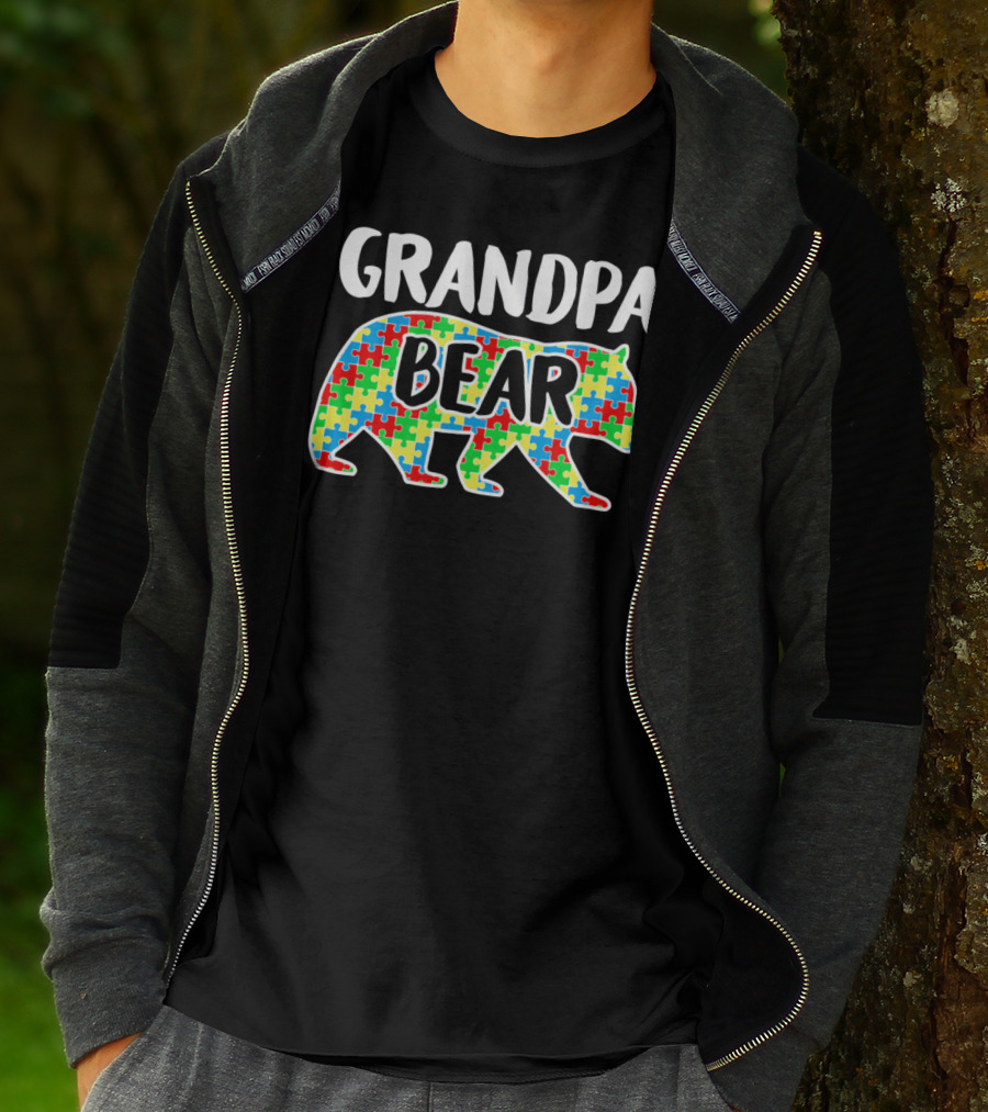 Grandpa Bear Puzzle Autism Awareness Month T-Shirt