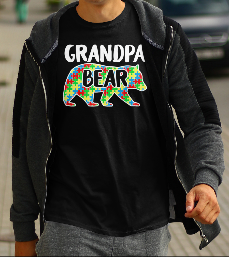 Grandpa Bear Puzzle Autism Awareness Month T-Shirt