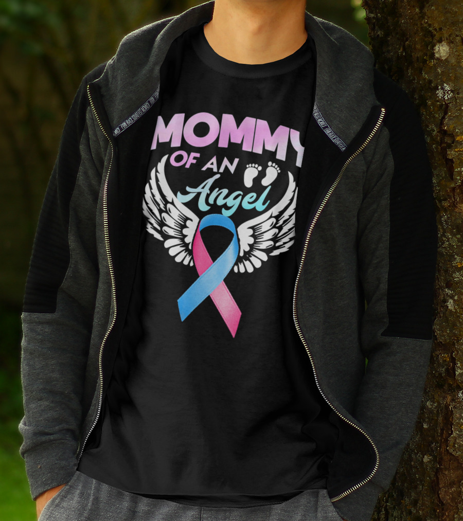 Mommy Of An Angel Miscarriage Awareness Ribbon Wings T-Shirt