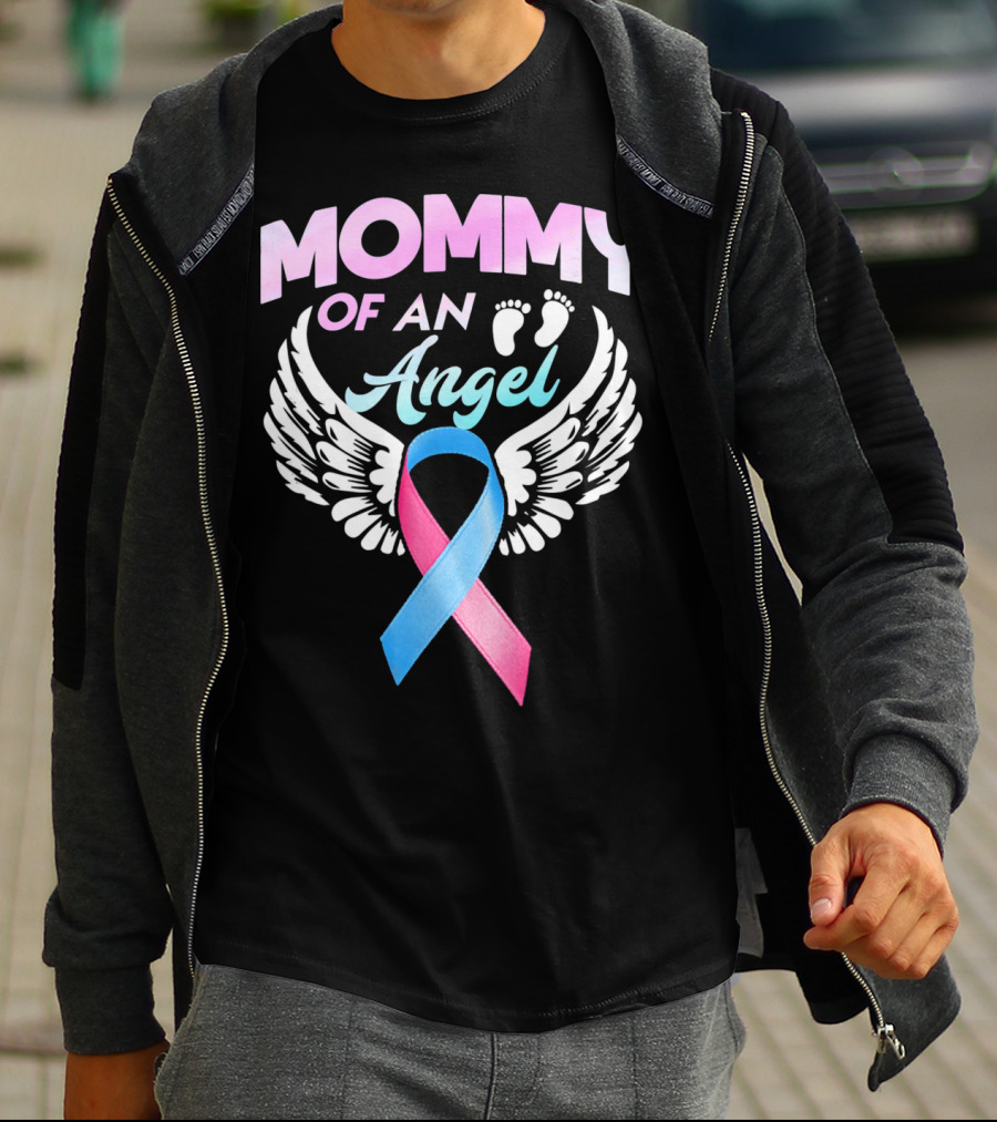 Mommy Of An Angel Miscarriage Awareness Ribbon Wings T-Shirt