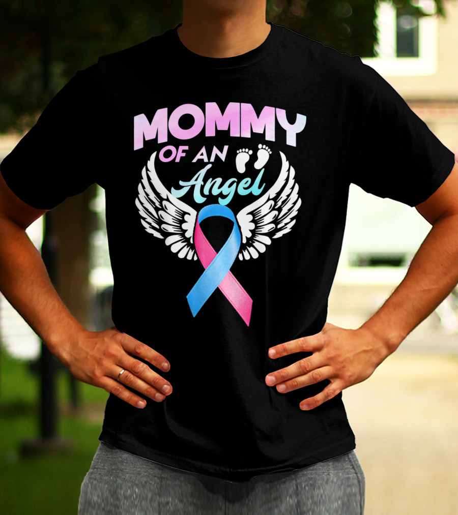 Mommy Of An Angel Miscarriage Awareness Ribbon Wings T-Shirt