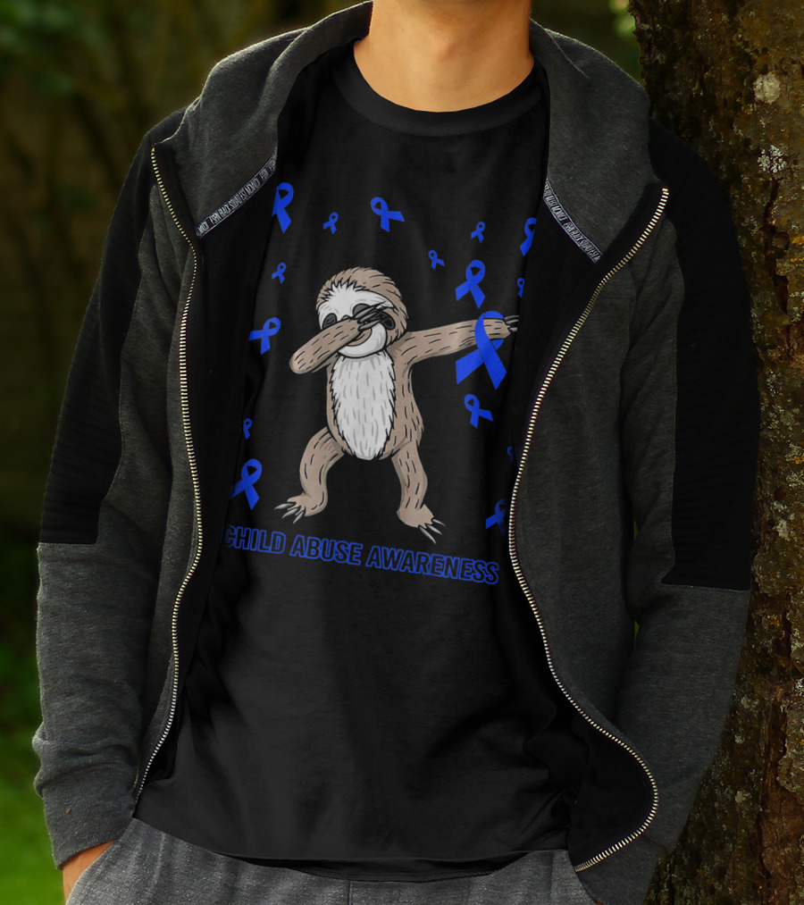 Funny Cute Sloth Dabbing Child Abuse Awareness T-Shirt