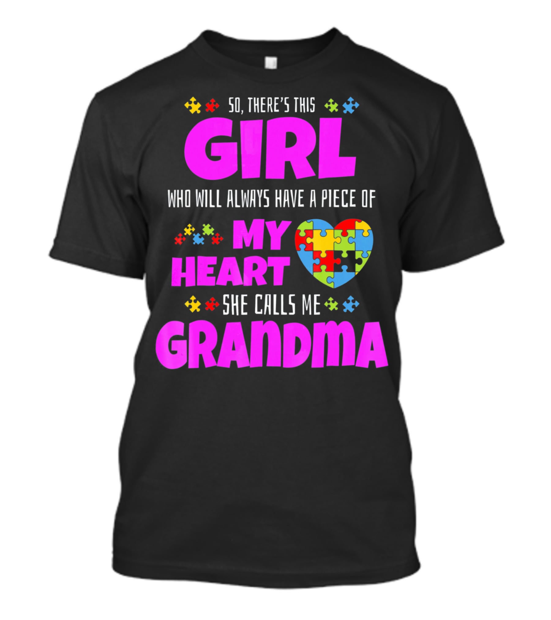 Autism Awareness Puzzle Heart Girl Grandma Love T-Shirt