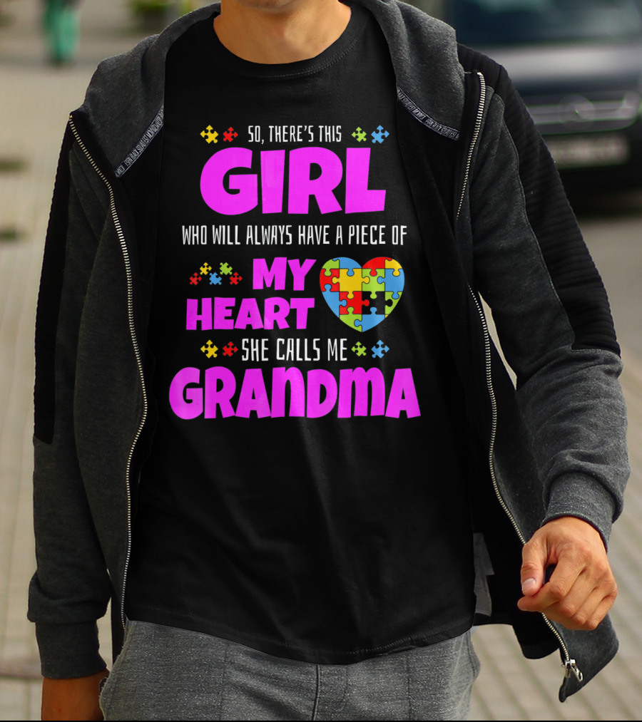 Autism Awareness Puzzle Heart Girl Grandma Love T-Shirt