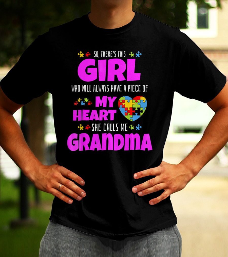 Autism Awareness Puzzle Heart Girl Grandma Love T-Shirt