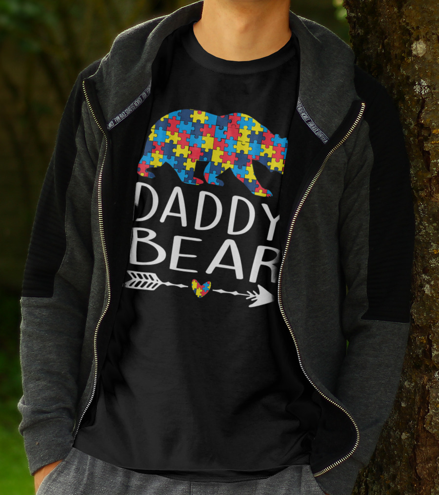 Daddy Bear Puzzle Heart Arrow Autism Aware T-Shirt