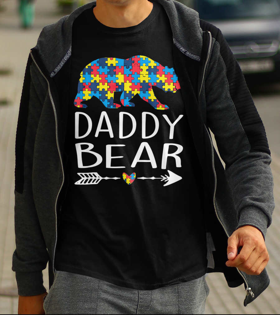 Daddy Bear Puzzle Heart Arrow Autism Aware T-Shirt