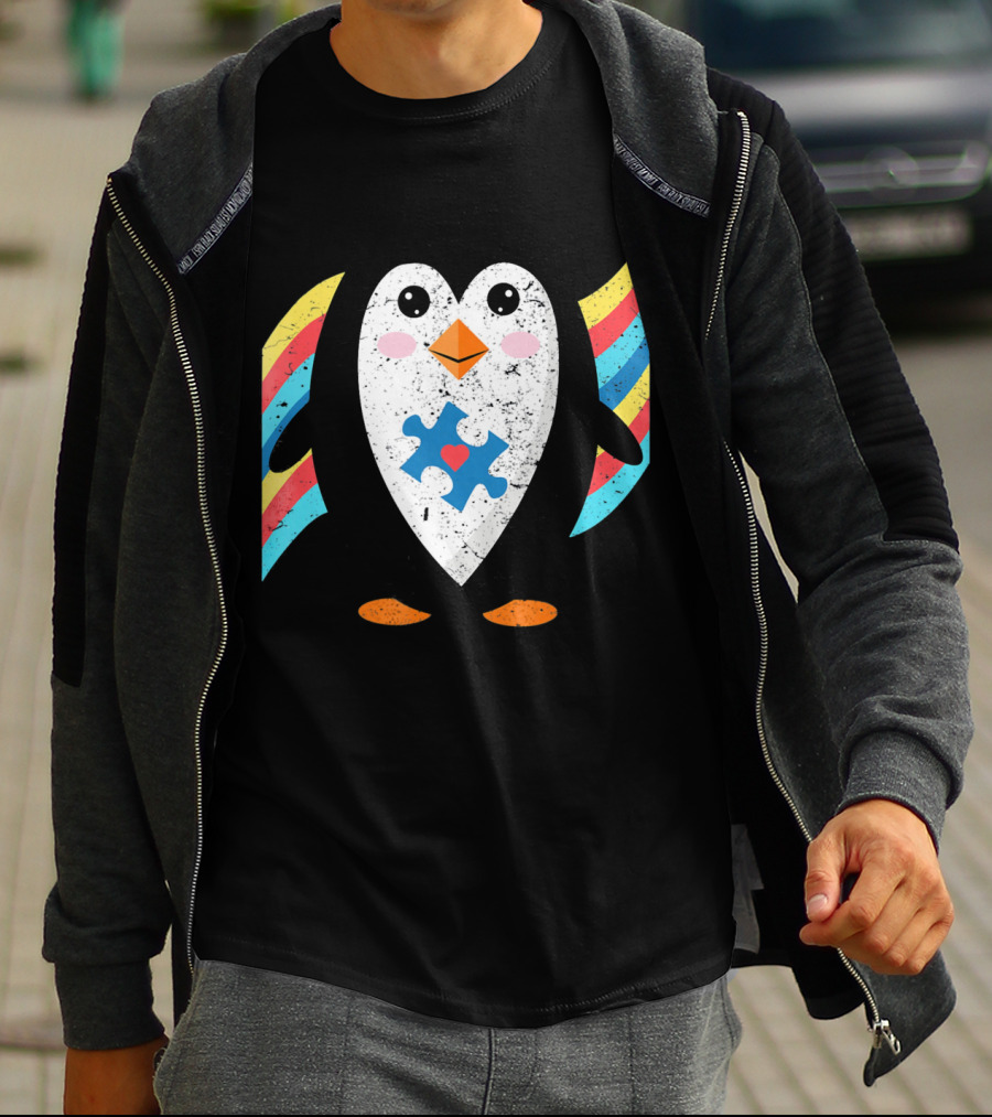 Cute Penguin Autism Awareness Heart Puzzle T-Shirt