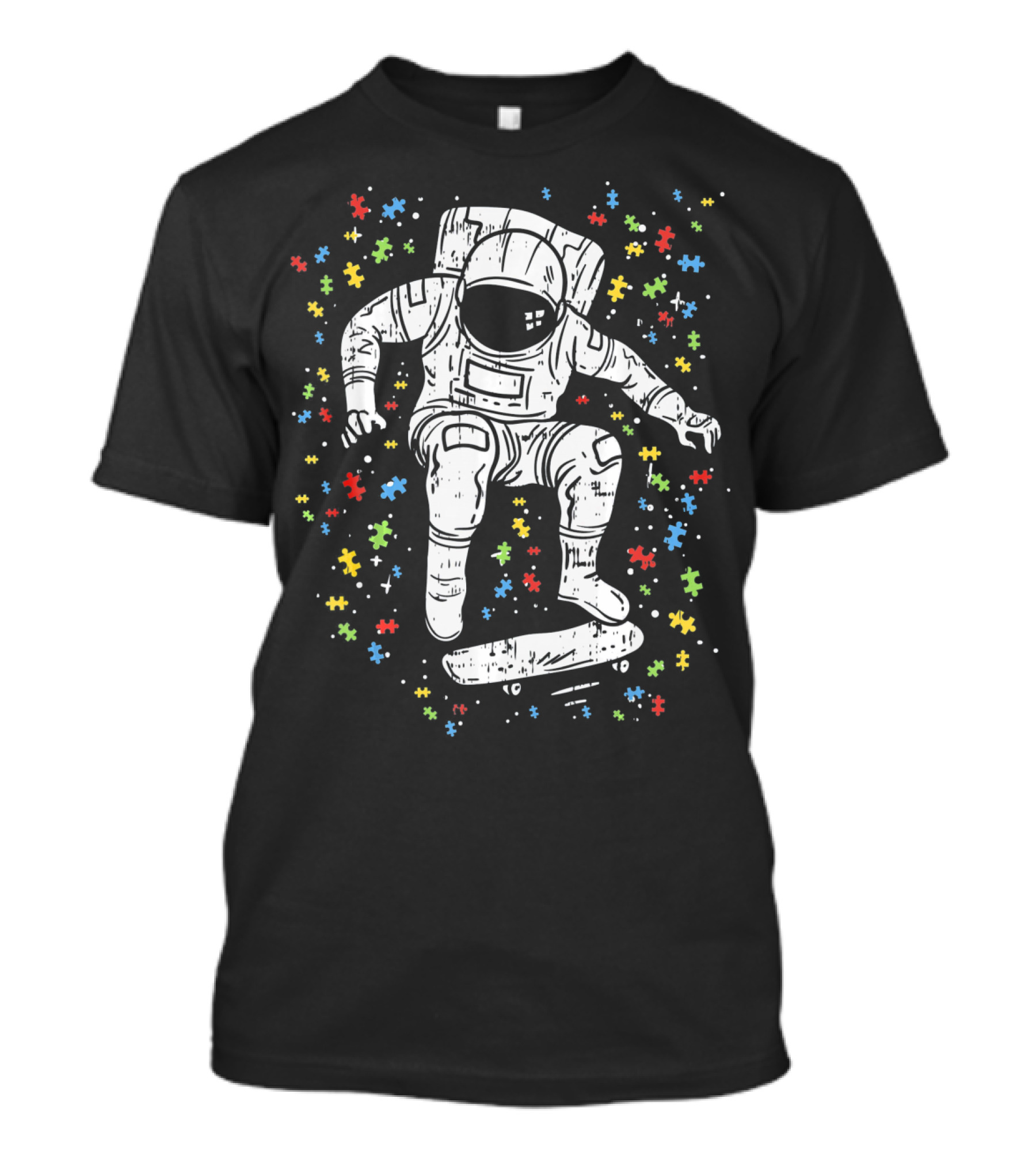 Puzzle Piece Astronaut Skateboarding For Autism Awareness T-Shirt