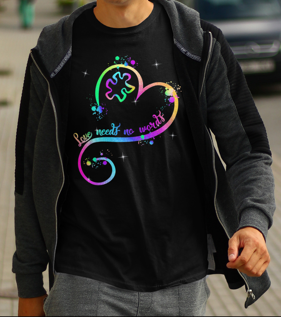 Love Needs No Words Heart Ribbon Puzzle Autism T-Shirt