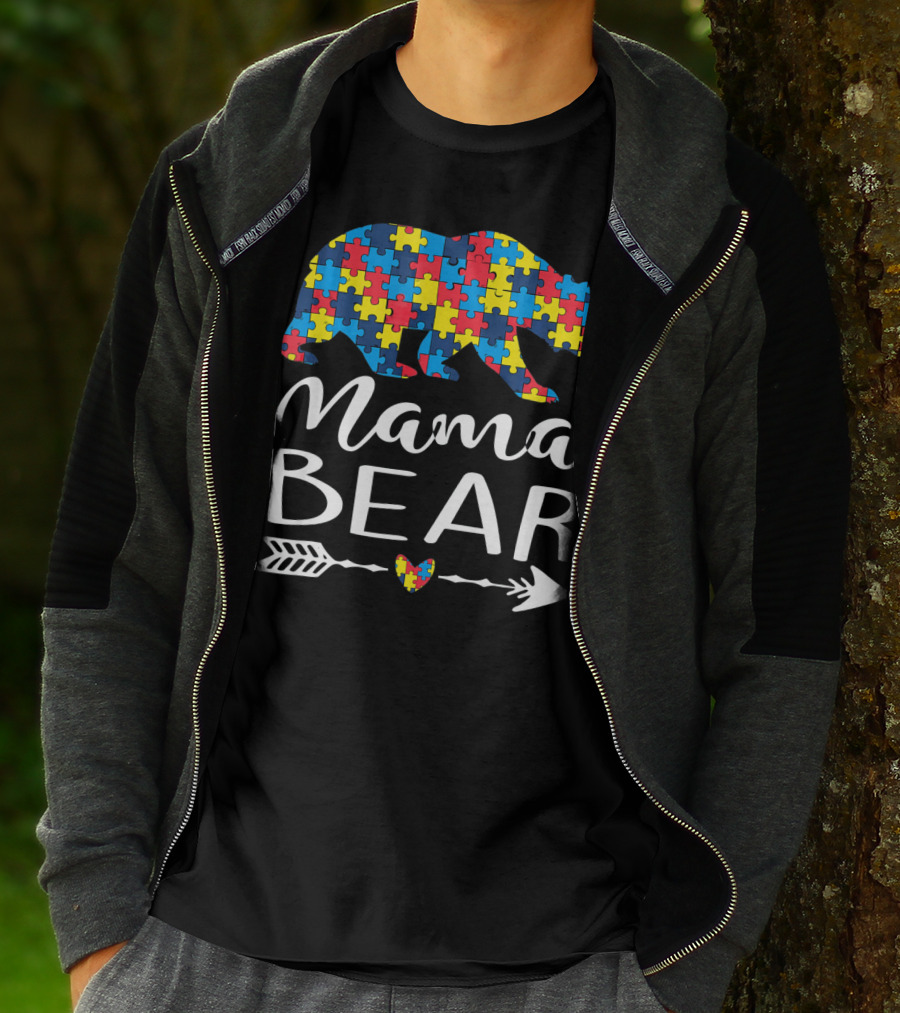 Mama Bear Autism Awareness Puzzle Heart Arrow T-Shirt