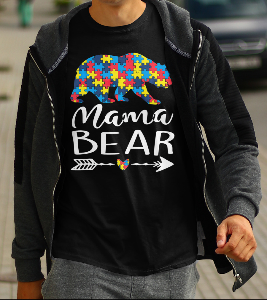 Mama Bear Autism Awareness Puzzle Heart Arrow T-Shirt