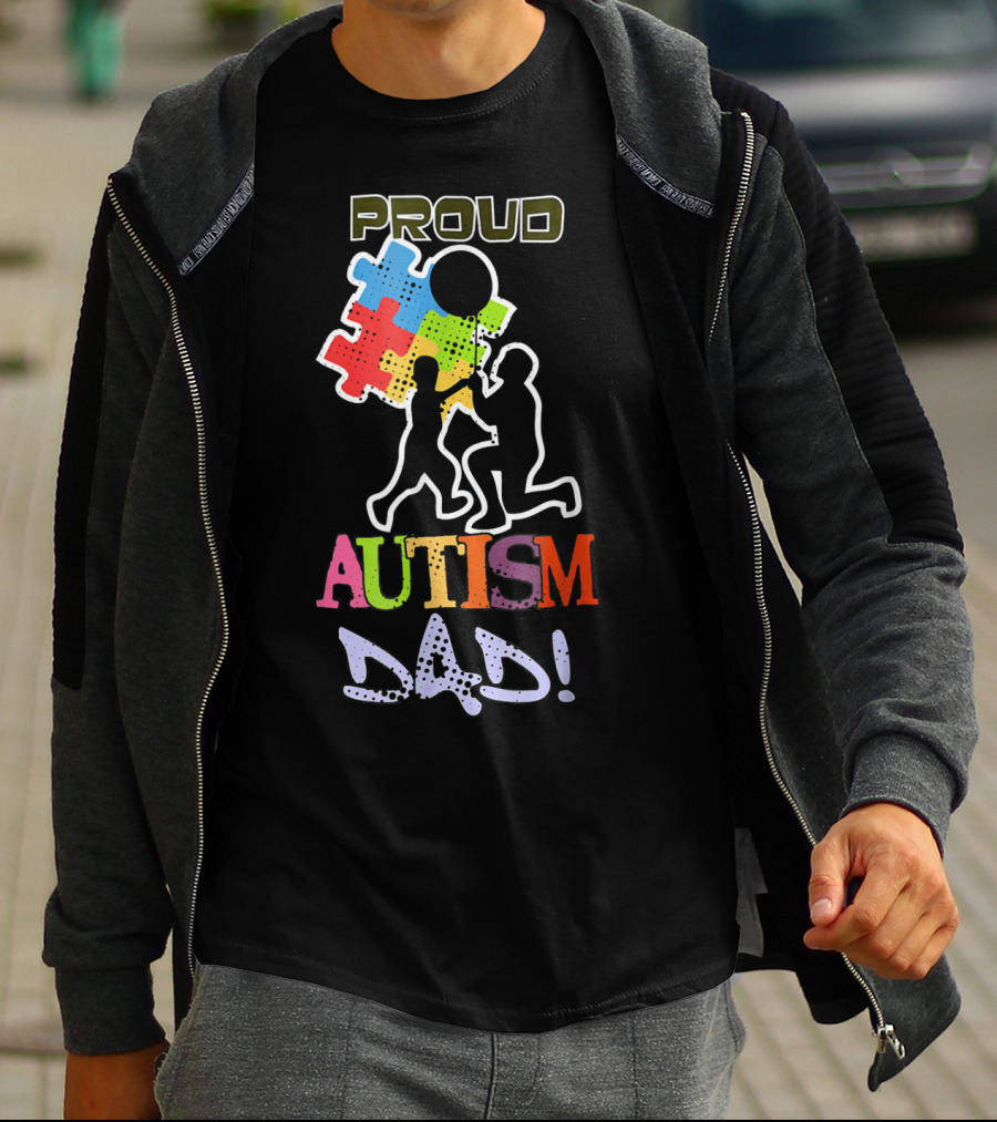 Proud Autism Dad Puzzle Piece Balloon T-Shirt