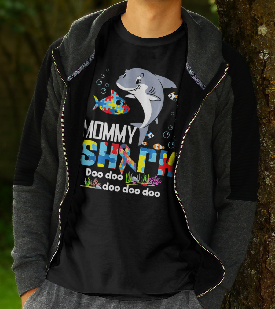 Mommy Shark Autism Doo Doo Doo Autism Puzzle T-Shirt