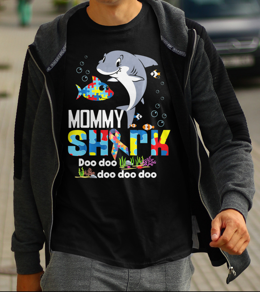 Mommy Shark Autism Doo Doo Doo Autism Puzzle T-Shirt