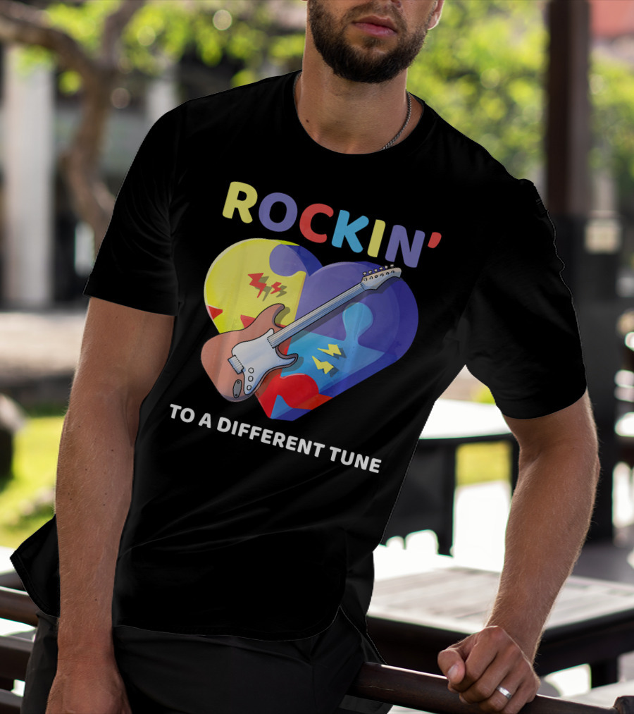 Rockin' To A Different Tune Autism Awareness Guitar Heart Puzzle T-Shirt