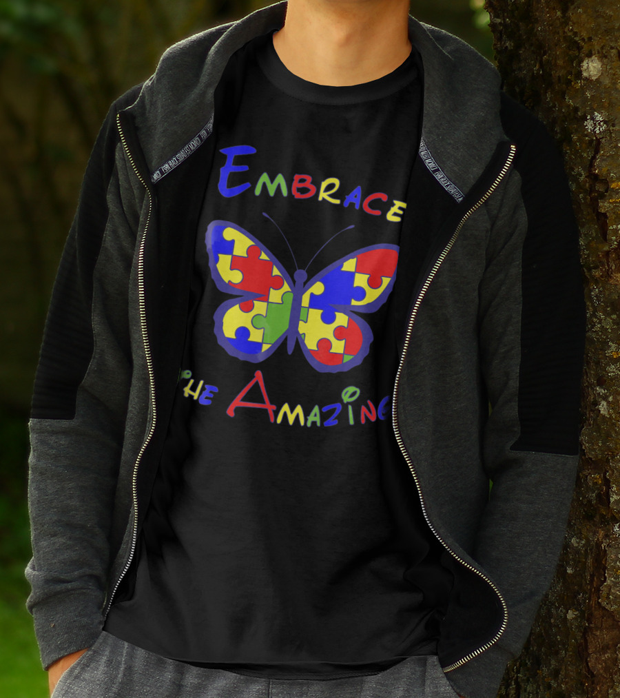 Embrace The Amazing Autism Awareness Puzzle Butterfly T-Shirt