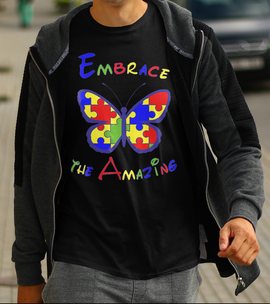 Embrace The Amazing Autism Awareness Puzzle Butterfly T-Shirt