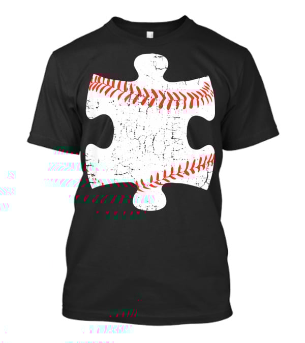 Baseball Stitch Puzzle Piece Autism Awareness T-Shirt