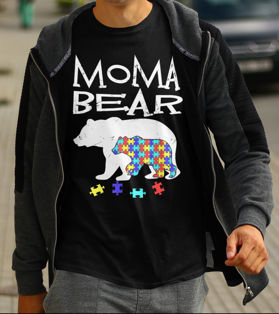 Moma Bear Autism Awareness Puzzle Piece T-Shirt