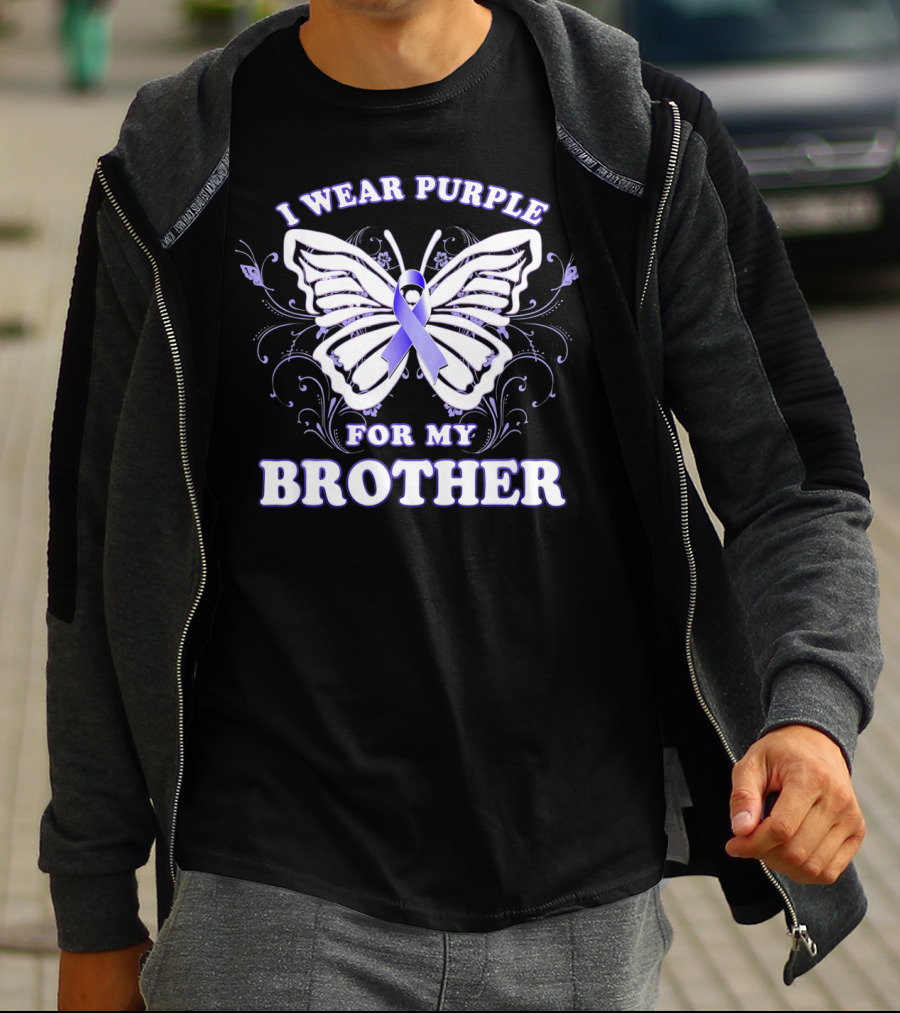 I Wear Purple For My Brother Alzheimer's Awareness Butterfly T-Shirt