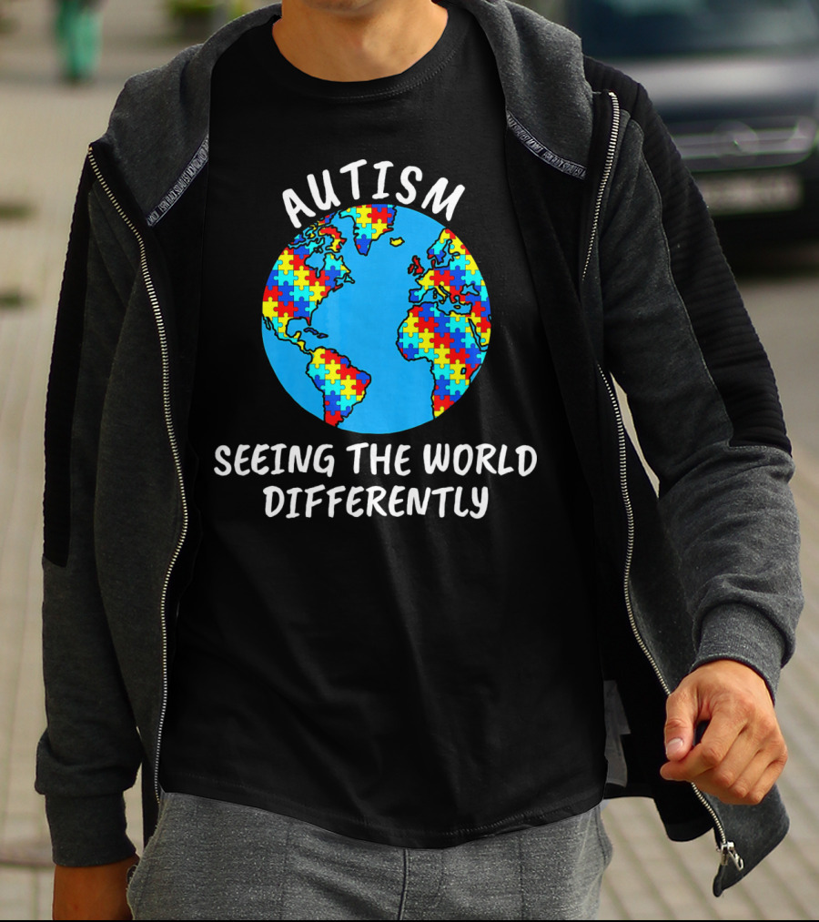Autism Seeing The World Differently Puzzle Globe T-Shirt