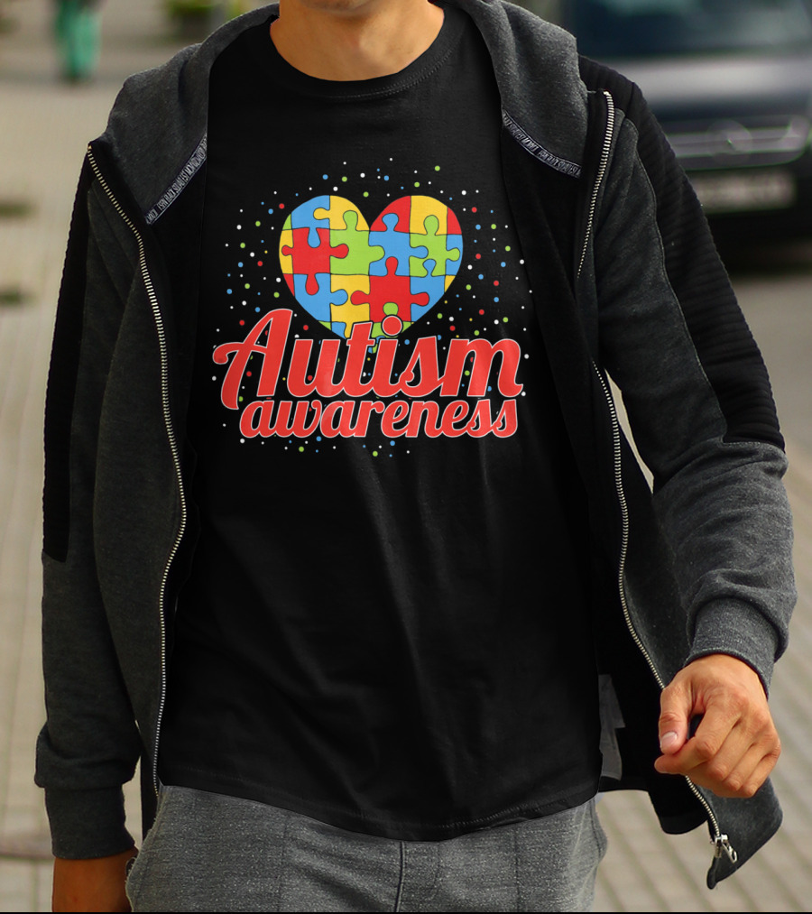 Autism Awareness Heart Puzzle Pattern Funny ASD Spect T-Shirt