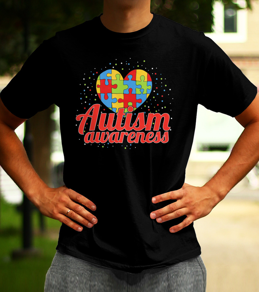 Autism Awareness Heart Puzzle Pattern Funny ASD Spect T-Shirt